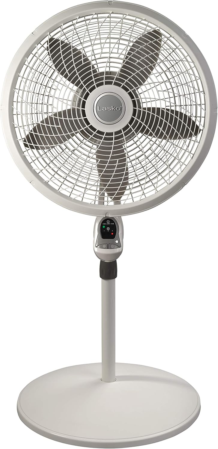 Lasko Cyclone Pedestal Fan, Adjustable Height, Remote Control, Timer, 3 Speeds, for Bedroom, Kitchen, Office and Living Room, 18", White, 1885, Large