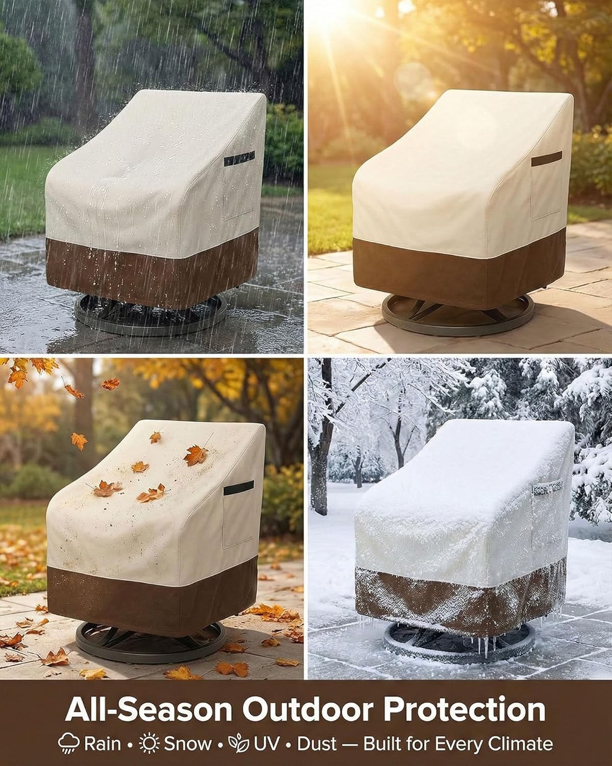 Skiennix Outdoor Patio Chair Covers - Heavy Duty Waterproof 600D Oxford Protection | 35x37x36 Inches, 2-Pack in Beige and Brown