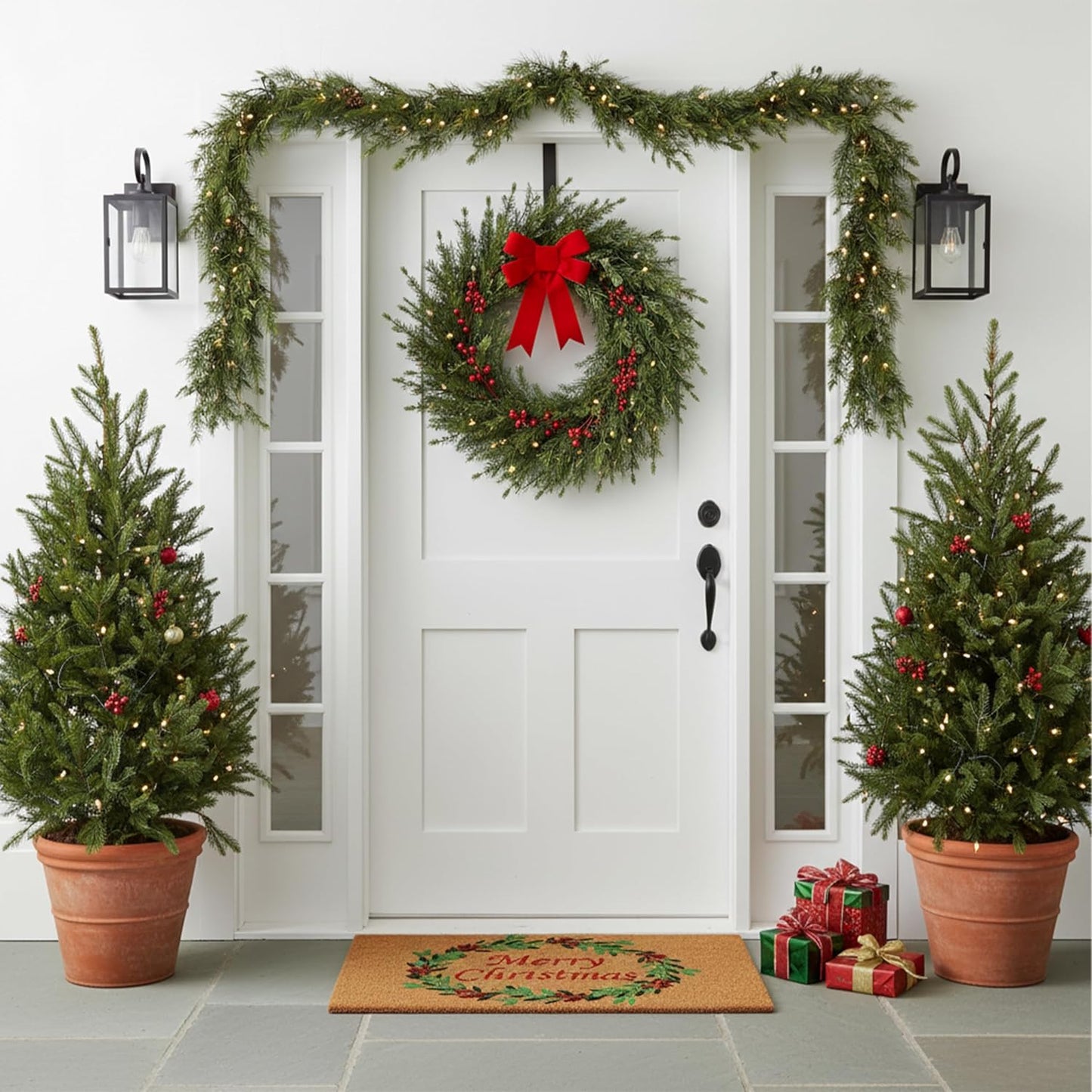 Christmas Wreath Doormat - 17" x 29" - Colorful Holiday Entrance Mat by Calloway Mills