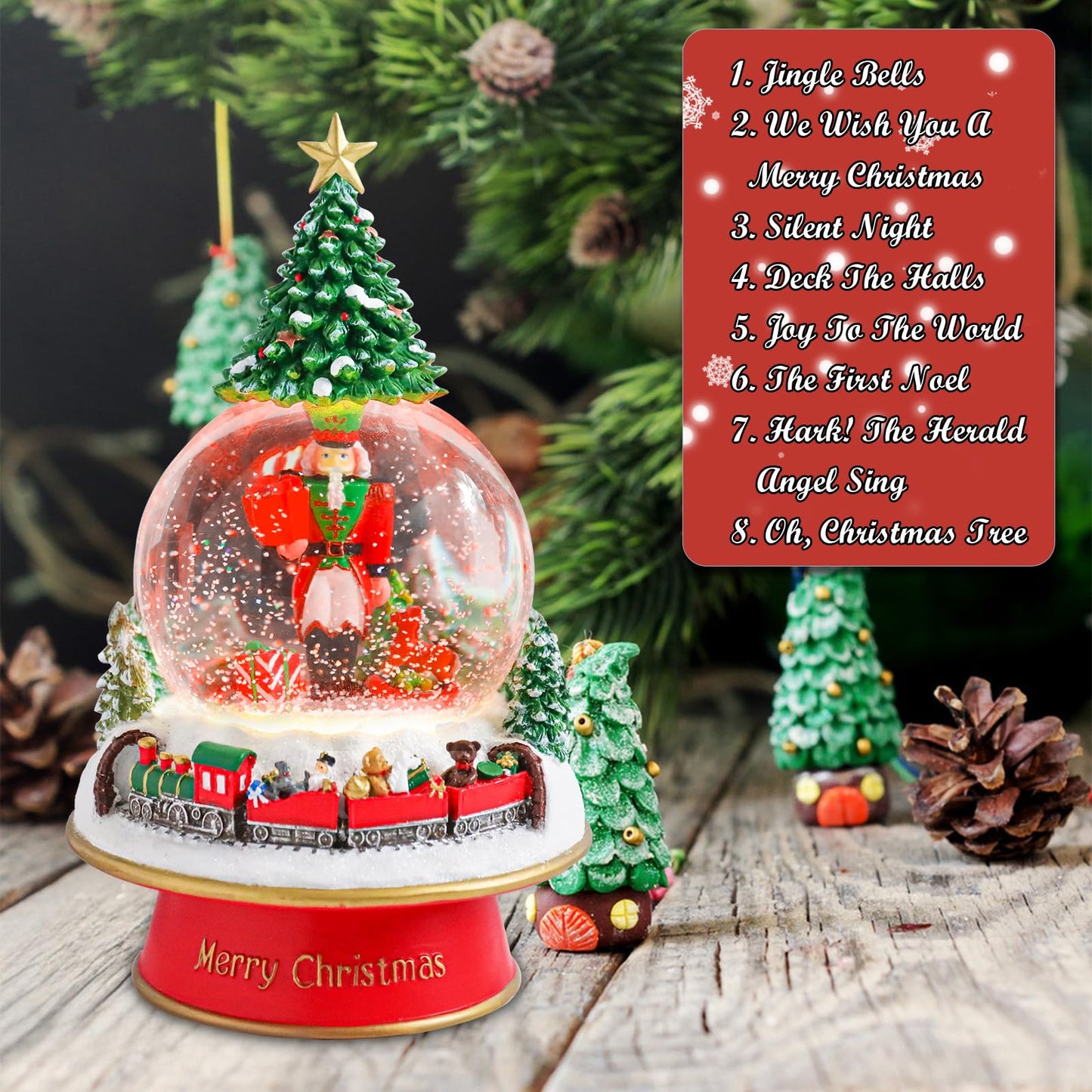 Christmas Snow Globes for Kids, Musical Snow Globe Nutcracker with Gifts Box and Train Music Glass Snowglobes Christmas Birthday Gift for Girls Kids Daughters