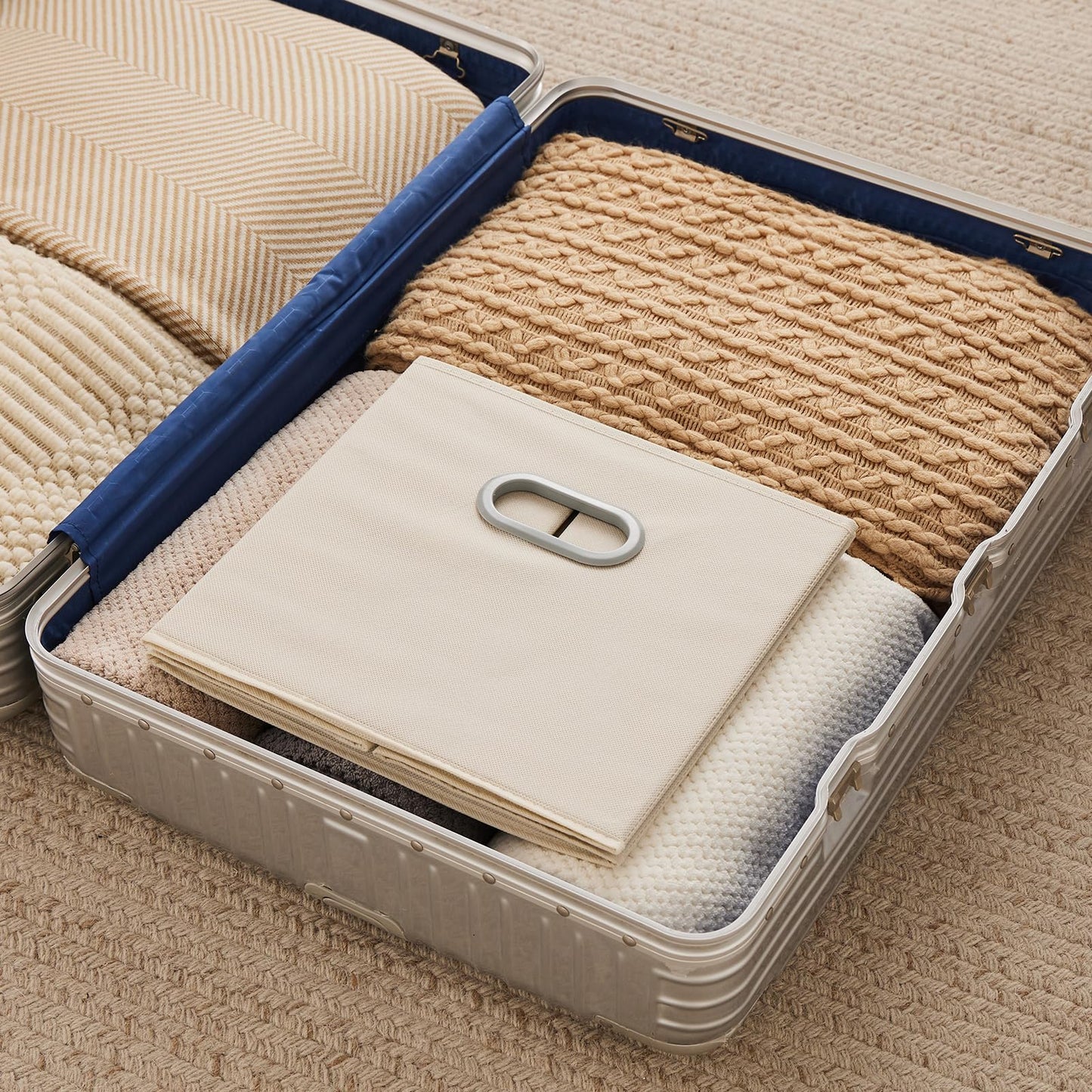 MAX Houser 6 Pack Foldable Fabric Storage Bins with Handles - Ideal for Closet Organization, Bedroom and Nursery( Beige, 12"x12"x12")