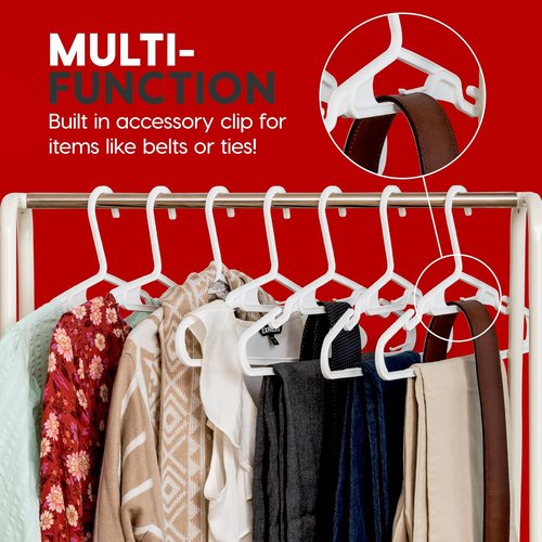 IRIS USA Lightweight Plastic Clothes Hangers - 50 Pack with Shoulder Grooves & Accessory Hooks | White
