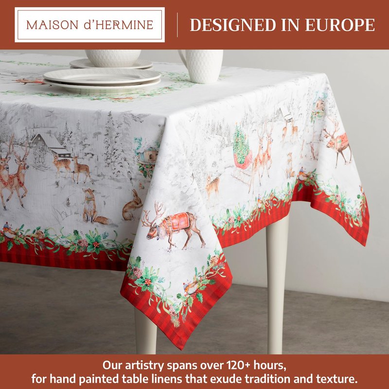 Maison d' Hermine Table Cloth Rectangle Table 100% Cotton 60 x 90 Inches Fall Tablecloth Reusable Everyday Use for Thanksgiving Christmas Decorations Dining Farmhouse Party (Christmas Tradition)