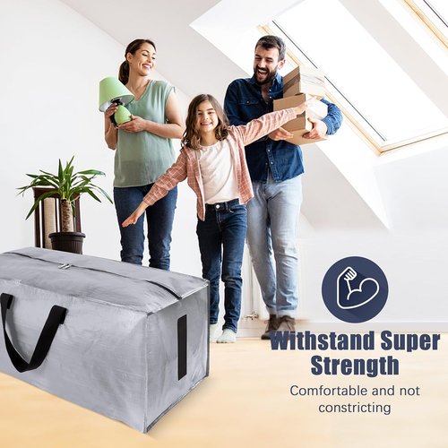 Homesure 12 Pack Large Moving Bags - Heavy Duty Water-Resistant Storage Totes with Zippers & Handles | Silver