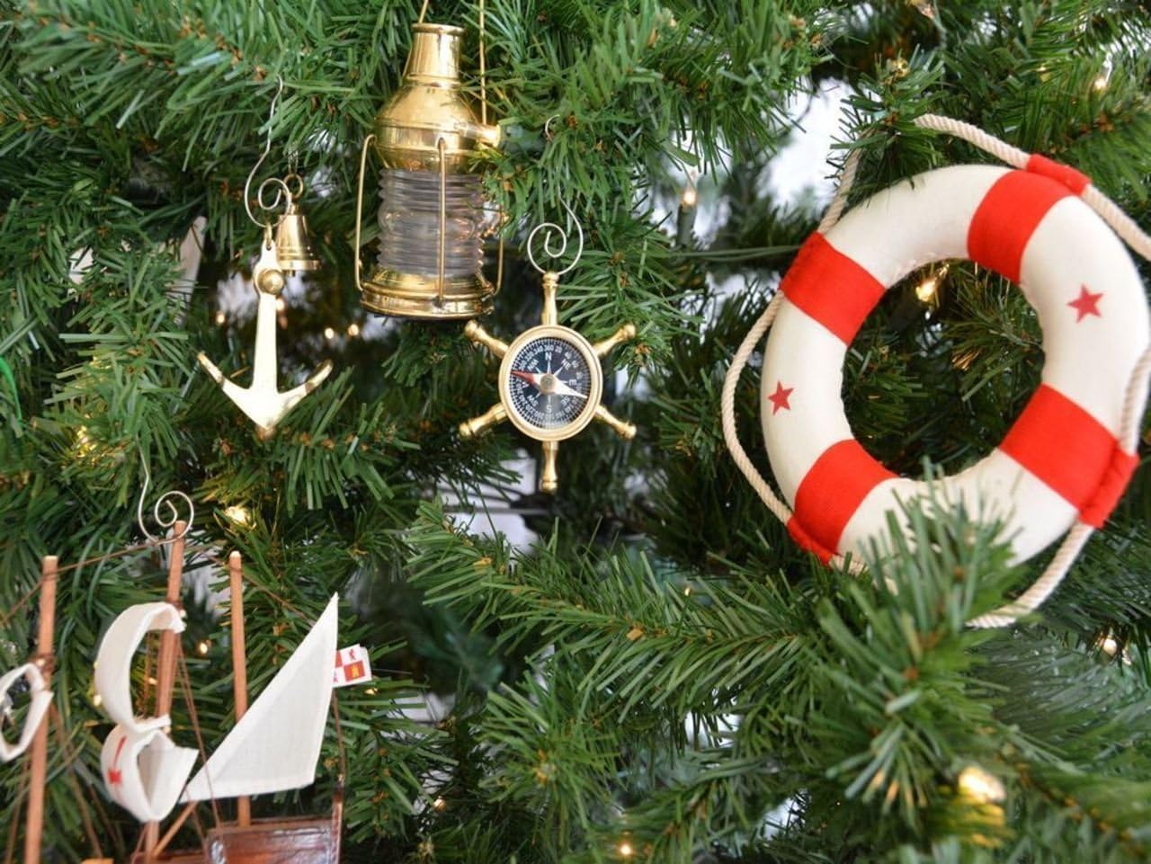 Brass Ship Wheel Compass Ornament - Nautical Christmas Tree Decoration