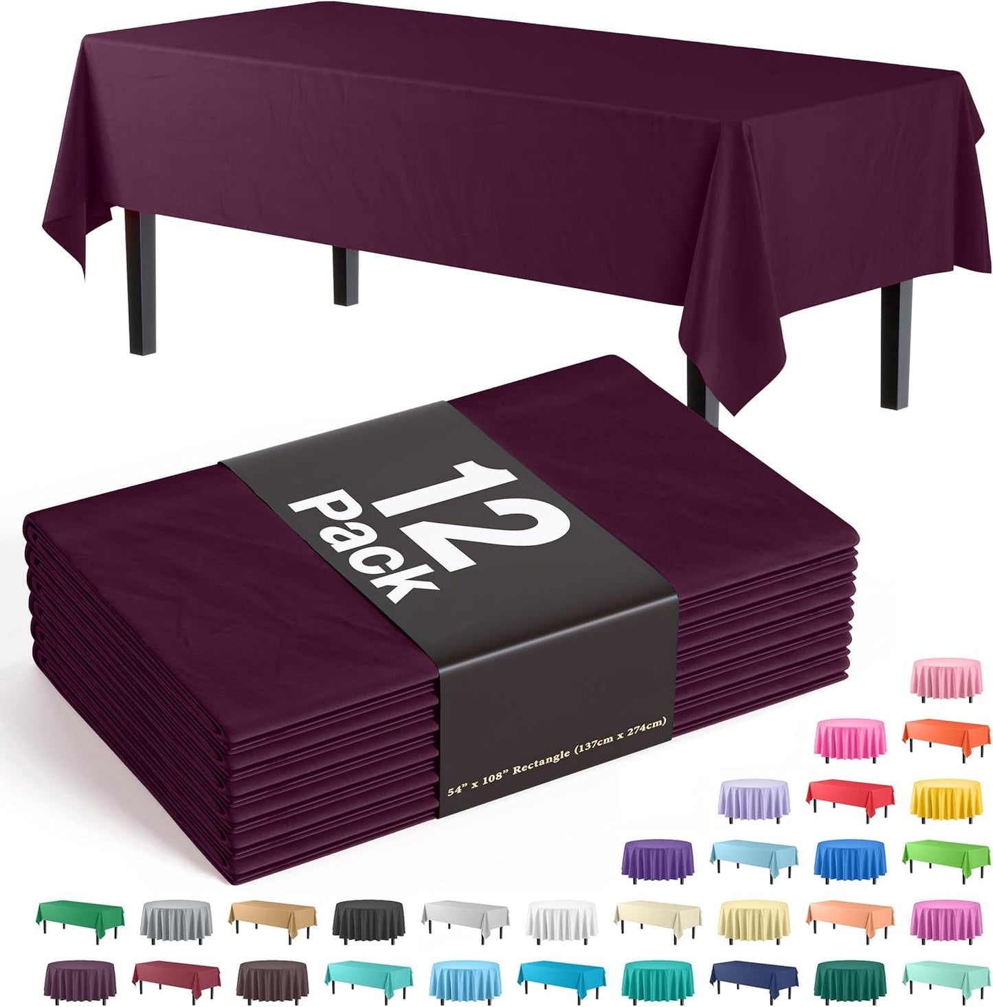 Ivory 84-Inch Round Tablecloth - 12-Pack Premium Plastic Party Supplies
