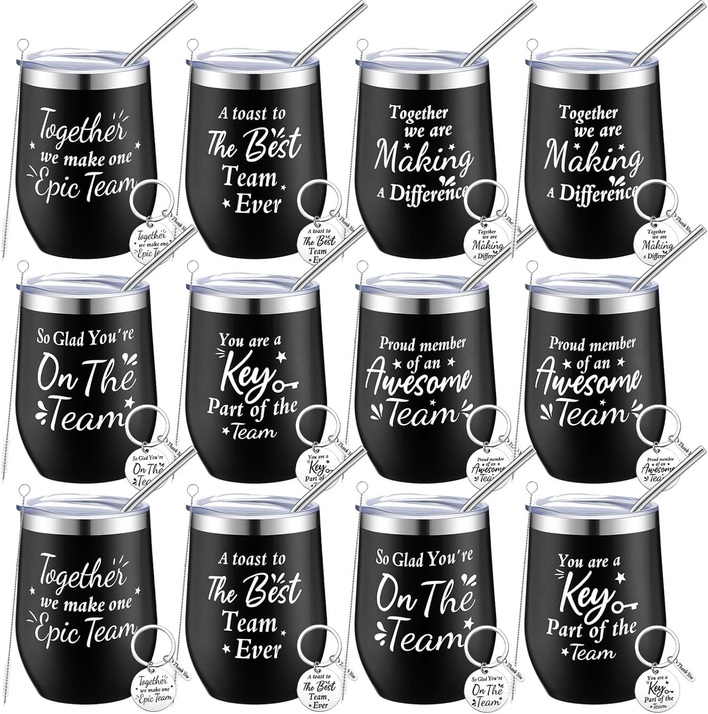 Dandat Employee Appreciation Gifts Team Thank You Gifts for Coworkers Stainless Steel Travel Tumbler with Straw and Keychain Inspirational Tumbler for Teacher Women Men(Multi Colors,12 Pack)