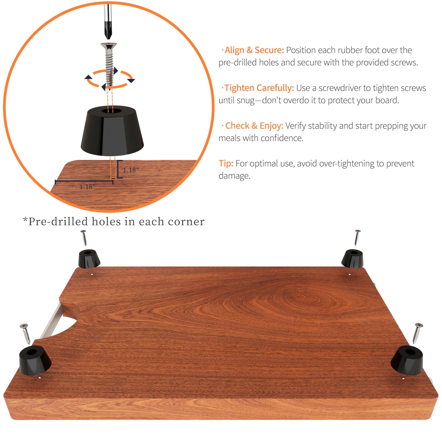 Brosisincorp Solid Sapele Wood Cutting Board - Large 15.74" x 11.81" x 1.18" Thick, Non-Toxic, Heavy-Duty Butcher Block with Rubber Feet for Kitchen