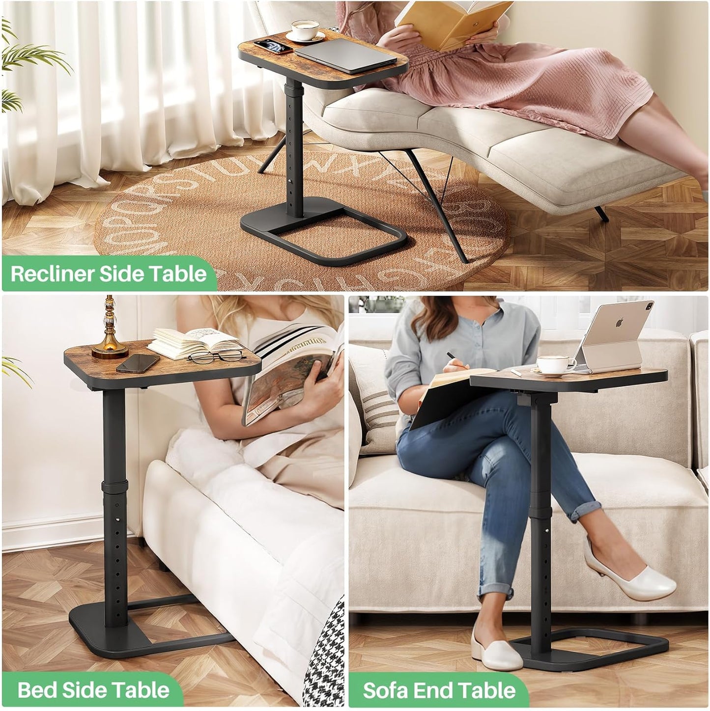Kitstorack TV Tray Table - Adjustable Height & Flip-Top Design | C-Shaped Snack Table for Couch & Sofa