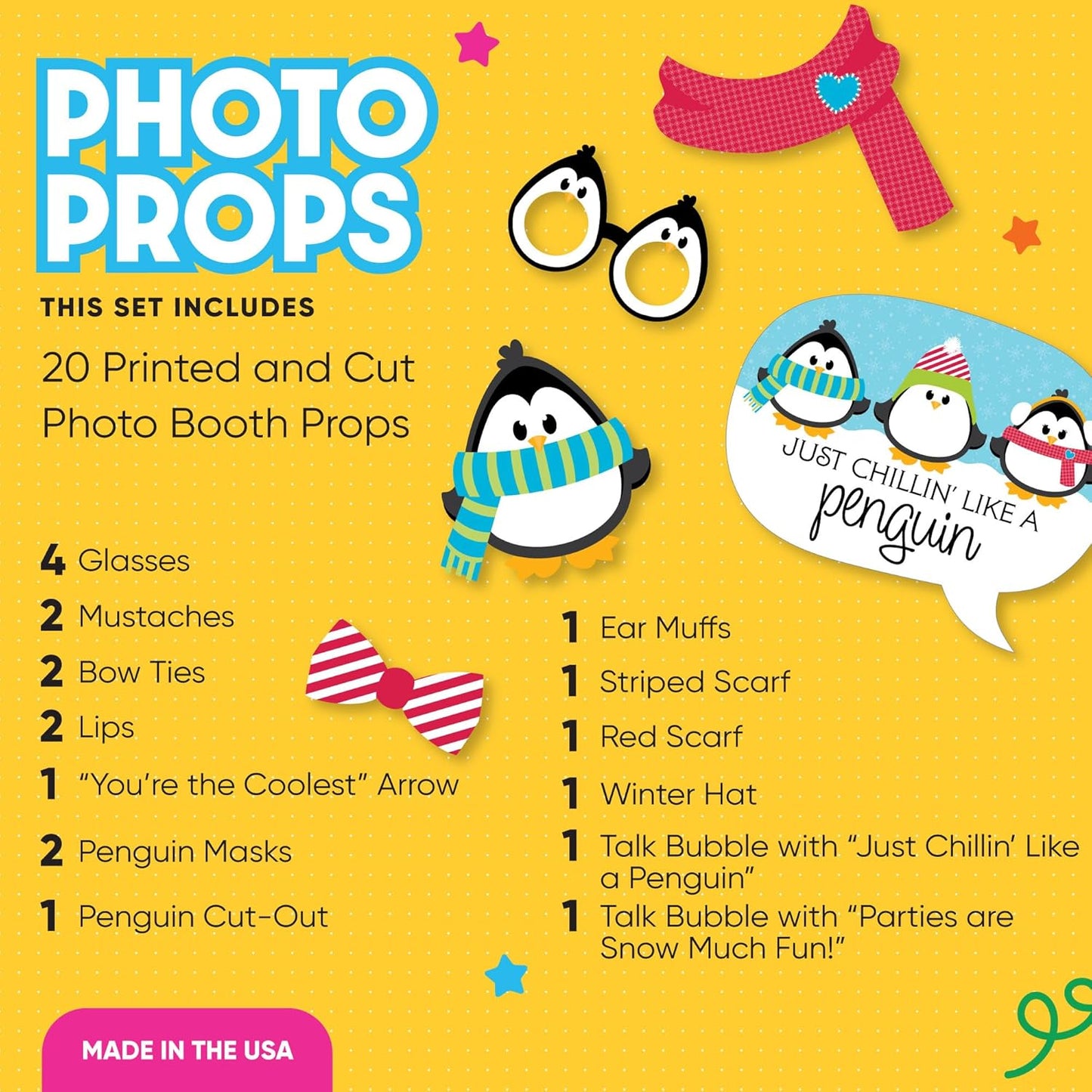 Holly Jolly Penguin Christmas Photo Booth Props Kit - 20 Fun Holiday Accessories