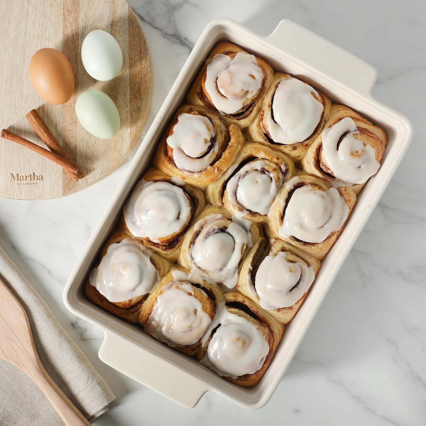 Martha Stewart Ceramic Bakeware - 13x9 Inch Rectangular Baking Dish with Handles | Cream Glazed Stoneware for Casseroles, Lasagna & Desserts