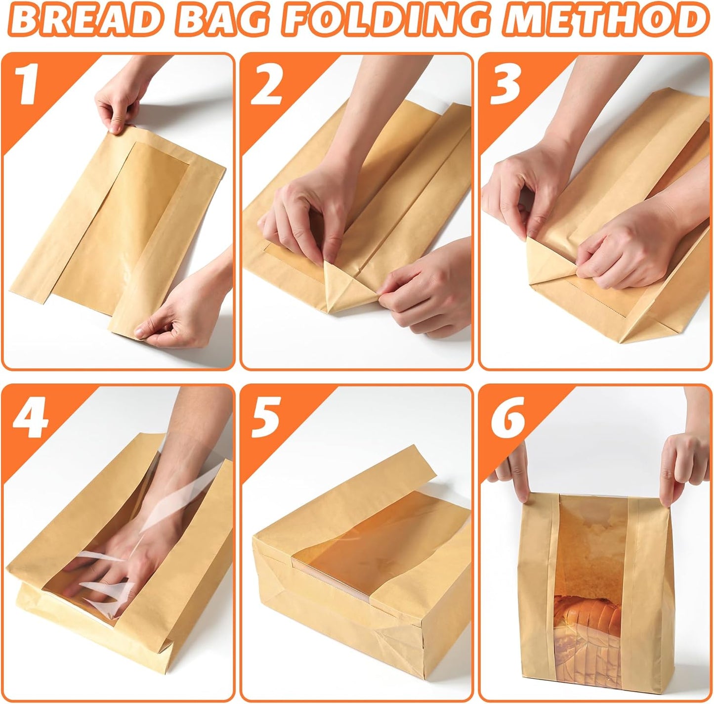Skiennix 50 Pcs Bread Bags - 50% Thicker Sourdough Paper With Window | 13.7x8.2x3.7in Bakery Storage Bags & Stickers
