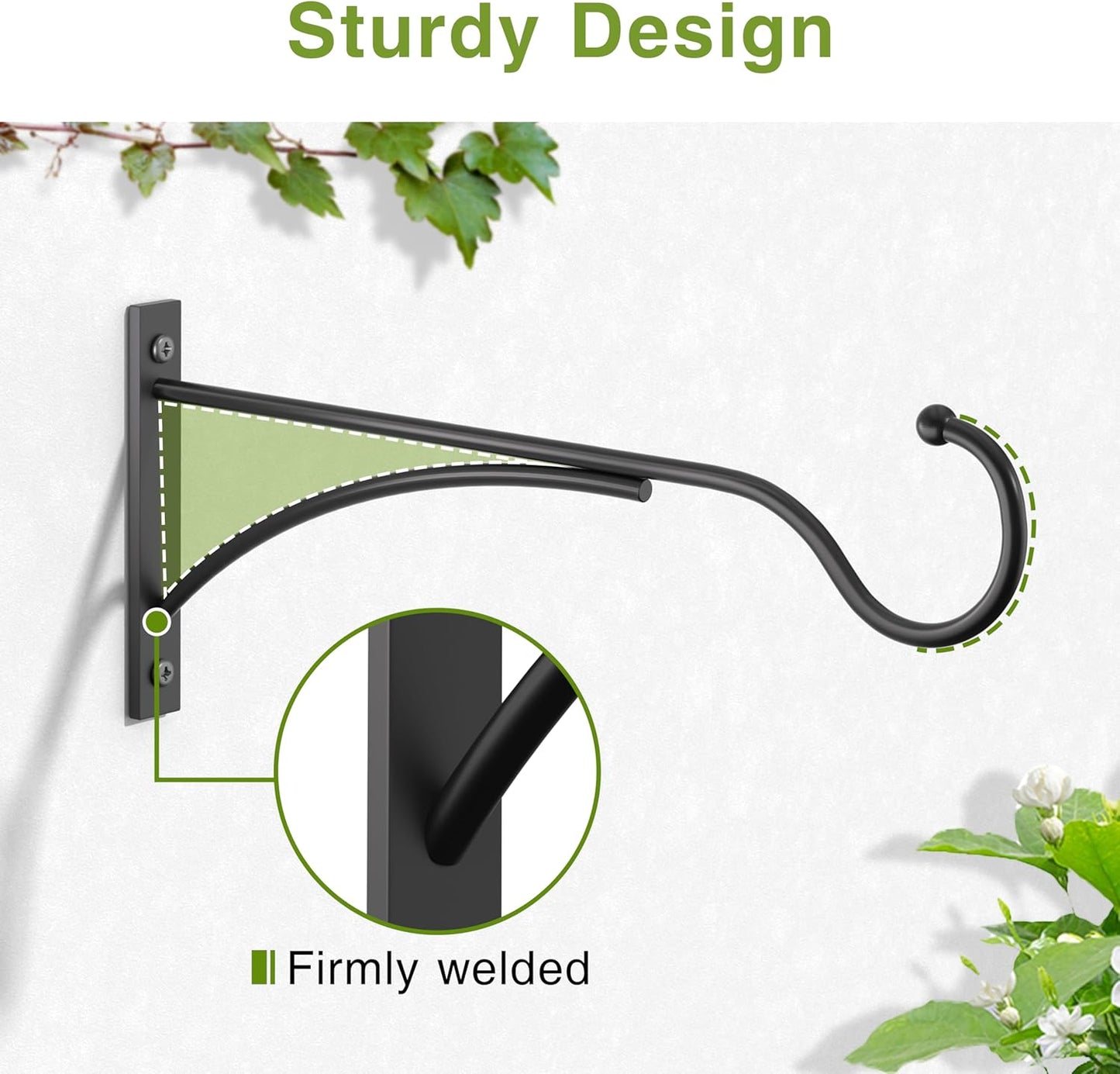 Saffruff 11-Inch Heavy-Duty Plant Hangers - Premium Metal Brackets for Outdoor Baskets & Decor | Matte Black, 30lbs Capacity