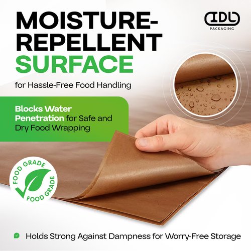 Brown Wet Wax Paper Roll 24" x 100' - USA-Made Moisture-Repellent Cooking Paper for Packing, Storing & Freezing - Heavy-Duty Food-Safe Wrapping Material for Meat, Cheese & Baked Goods by IDL Packaging