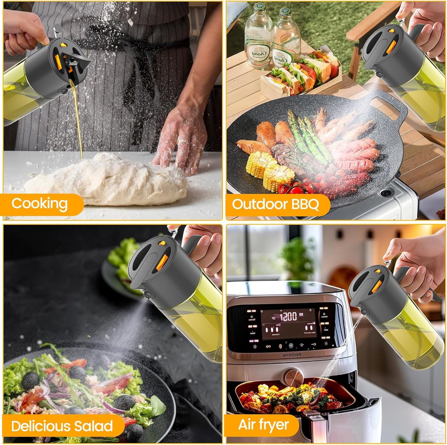 Skiennix 2-In-1 Light-Blocking Dark Oil Sprayer - 500ml Glass Olive Oil Dispenser, Even Spray for Cooking & BBQ - Dark Green