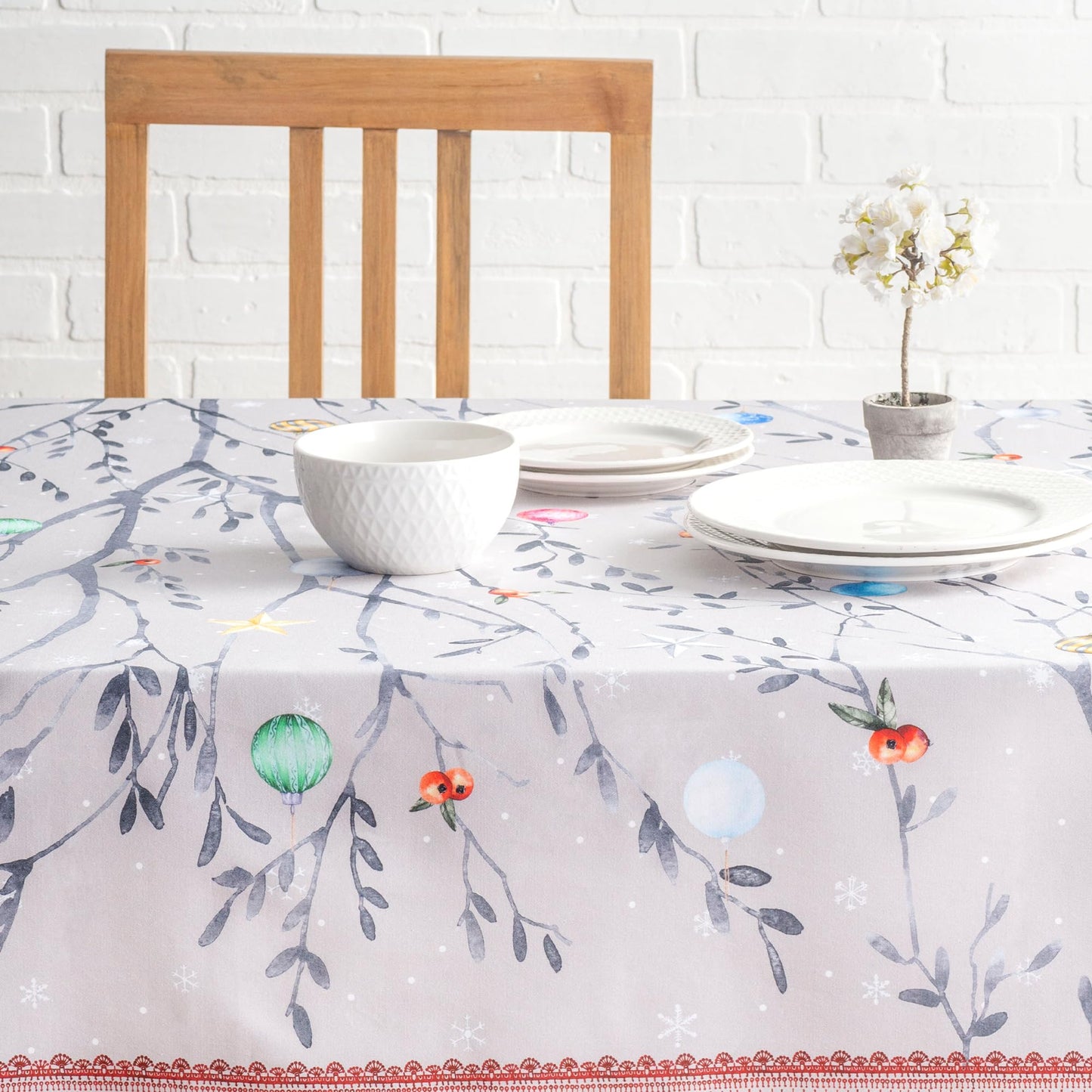Maison d' Hermine Table Cloth Rectangle Table 100% Cotton 60 x 108 Inches Fall Tablecloth Reusable Everyday Use for Thanksgiving Christmas Decorations Dining Farmhouse Party (Fairy Christmas)