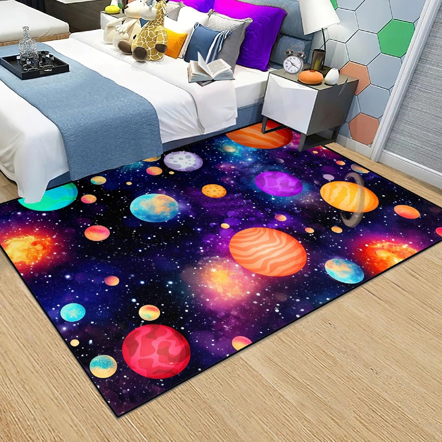 Starry Area Rug Kids - Space Rug for Boys Room Universe Carpet for Bedroom Planet Mats for Kids Outer Space Carpet Decor, 5x7 Feet