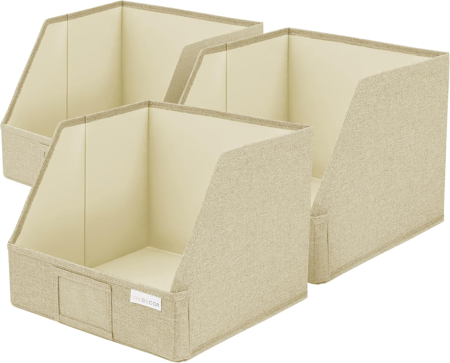 VIVIDECOR Trapezoid Storage Bins - 3-Pack Foldable Fabric Organizers for Closet & Shelf (Beige)