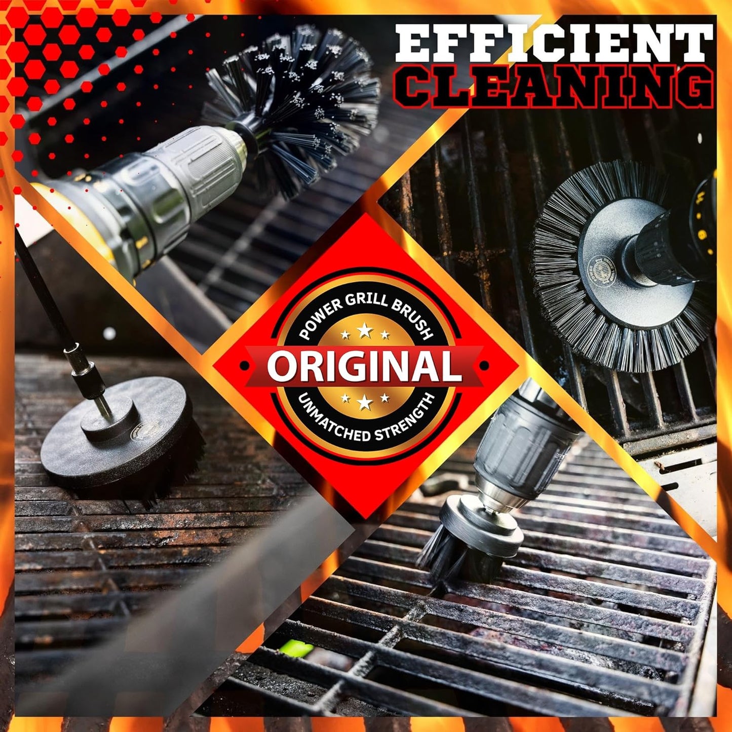 Power Grill Brush | 5-Piece BBQ Cleaning Kit - Nylon Safe Bristles, Wire-Free Design for All Grill Types