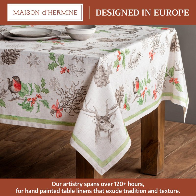 Maison d' Hermine Table Cloth Square Table 100% Cotton 54 x 54 Inches Fall Tablecloth Reusable Everyday Use for Thanksgiving Christmas Decorations Dining Farmhouse Party (Christmas Dew)