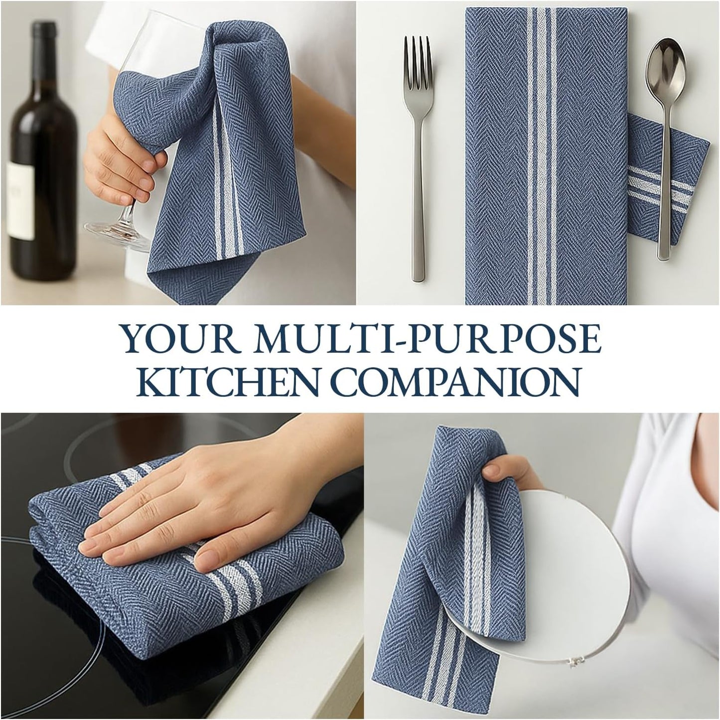 Lane Linen Kitchen Towel Set - 100% Cotton Dish Towels, Lint-Free, 14"x25", Blue Chambray, 6 Pack