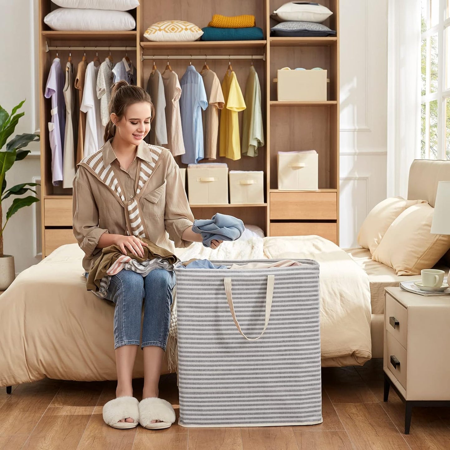Lifewit Laundry Basket - 100L Collapsible Hamper with Reinforced Handles | Waterproof Design in Grey