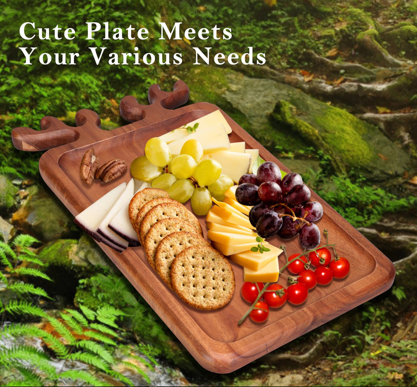 Decor Christmas Appetizer Platter for Xmas Charcuterie Board Wood Tray Kitchen Xmas Decoration Wooden Cheese Board Serving Dish Dessert Plate Reindeer Cookie Platters Gift