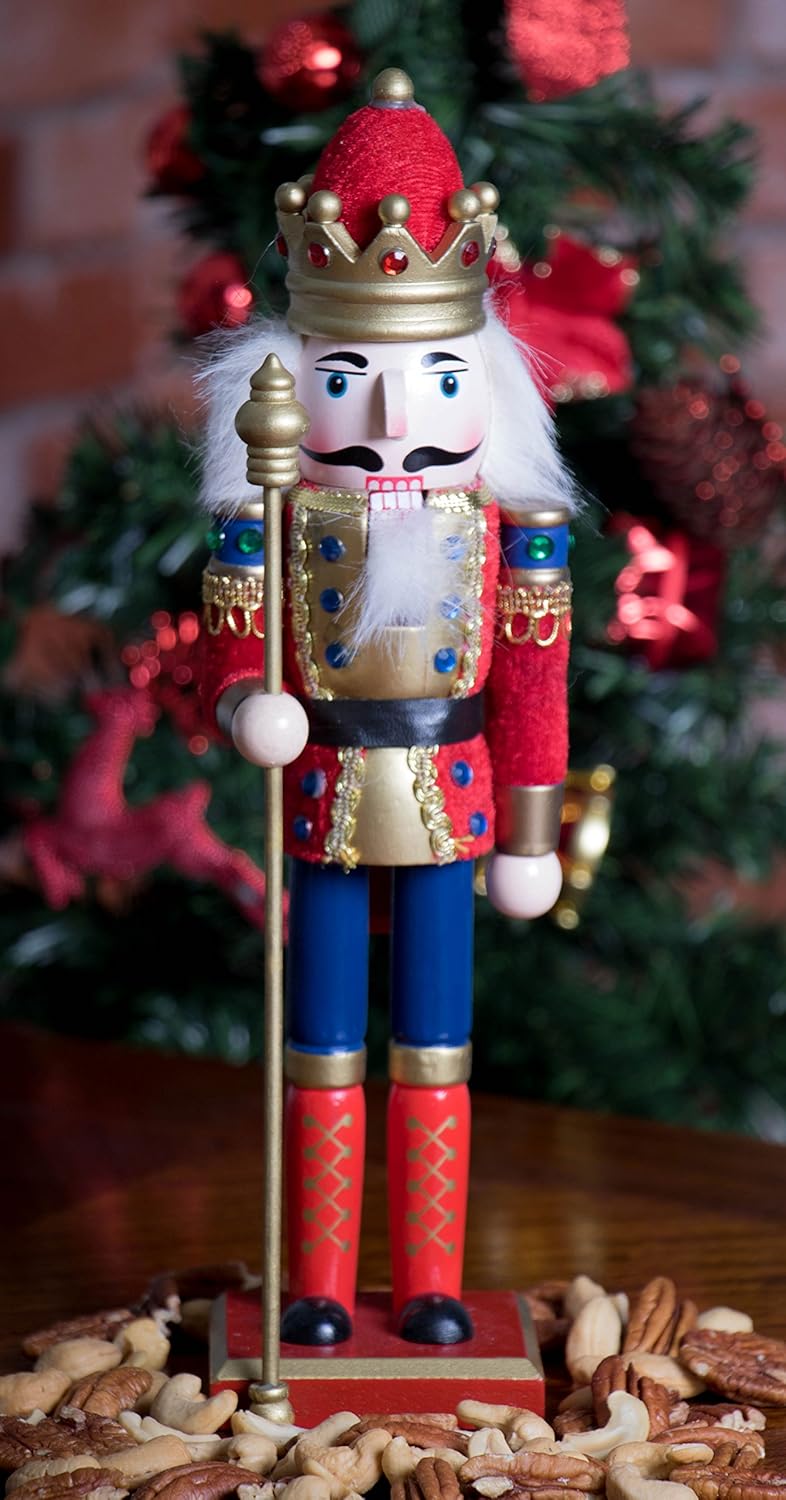 Red Prince 12-Inch Wooden Nutcracker - Festive Christmas Décor for Shelves & Tables