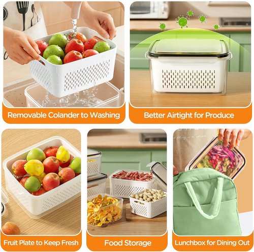 5-Pack Fruit Storage Containers - Leakproof Fridge Organizer with Removable Colanders | Ideal for Produce & Vegetables
