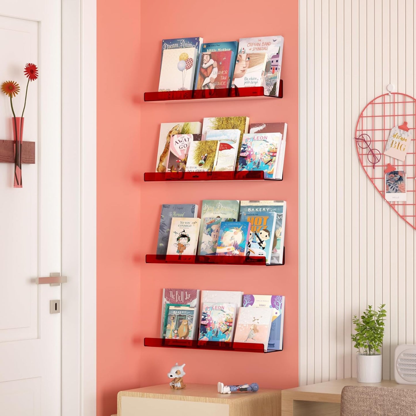 Upsimples Acrylic Wall Shelves - 15" Clear Floating Display Shelf Set for Perfume & Books | 4 Pack