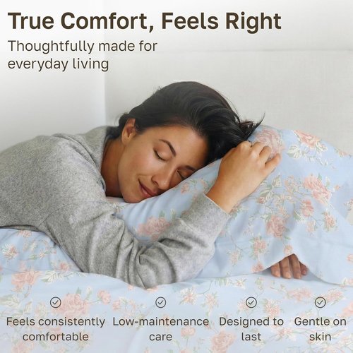 California Design Den Bed Sheets - Soft Cotton Cal King Set with 400 TC, Deep Pockets, Floral Blue/Pink