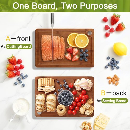 Homaxy Bamboo Cutting Board Set - 3 Wooden Boards with Non-Slip Mat & Deep Juice Groove | Ideal for Meat, Fruits & Vegetables