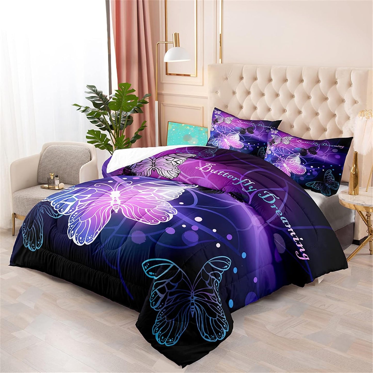Cute Cartoon Dinosaur Bedding Set, Ultra Soft Full Size Comforter Set for Boys, Lovely Dinosaur Printed Comforter for Kids Teens, Dark Blue Microfiber Quilt for All Season 3Pcs with Pillowcases