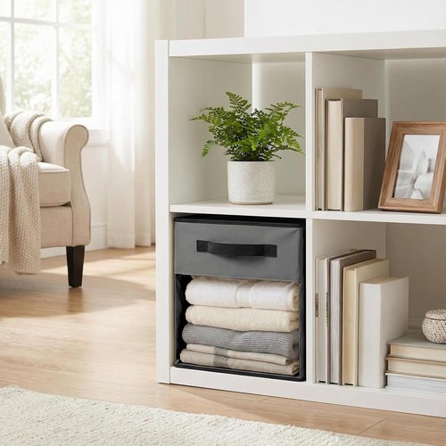 DECOMOMO Storage Bins - Fabric Cube Storage with Window for Shelves | 11" Grey (Set of 6)