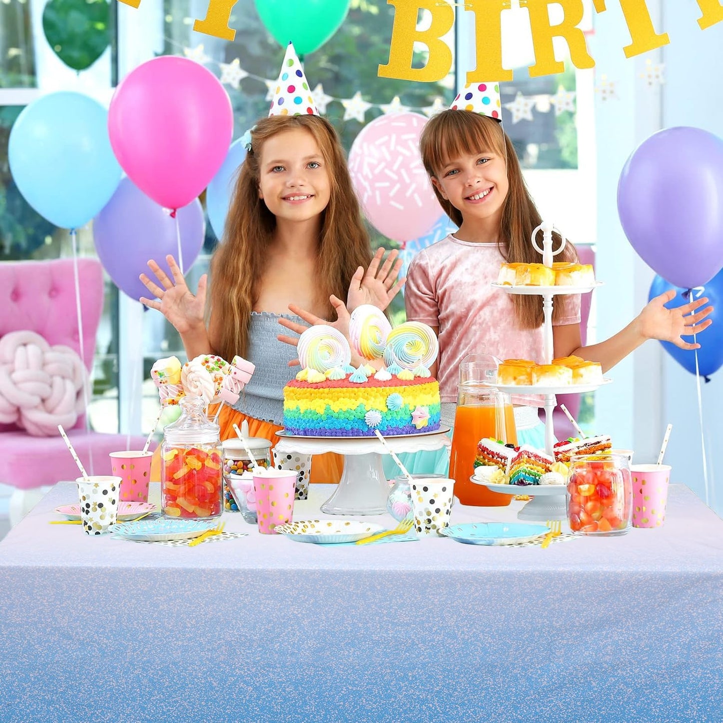 Kesfey 3 Packs Ombre Blue Plastic Tablecloth 54 x 108 Inch Gradient Pastel Blue Table Cloths Rectangle Disposable Royal Blue Sprinkle Glitter Table Covers for Birthday Baby Shower Party Decorations