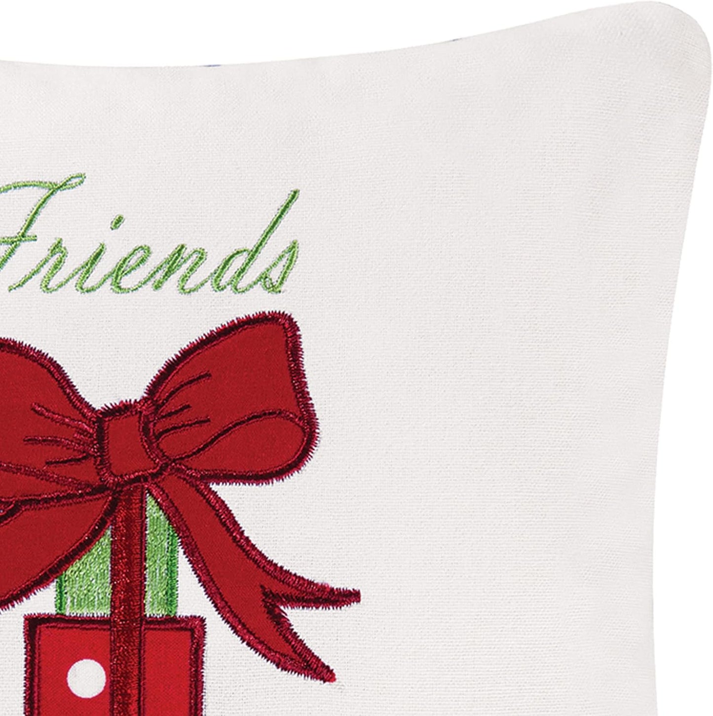Embroidered Accent Pillow - 10" x 10" Friends Are The Best Presents - Festive Winter Holiday Decor for Sofa, Couch, Chair, Bed