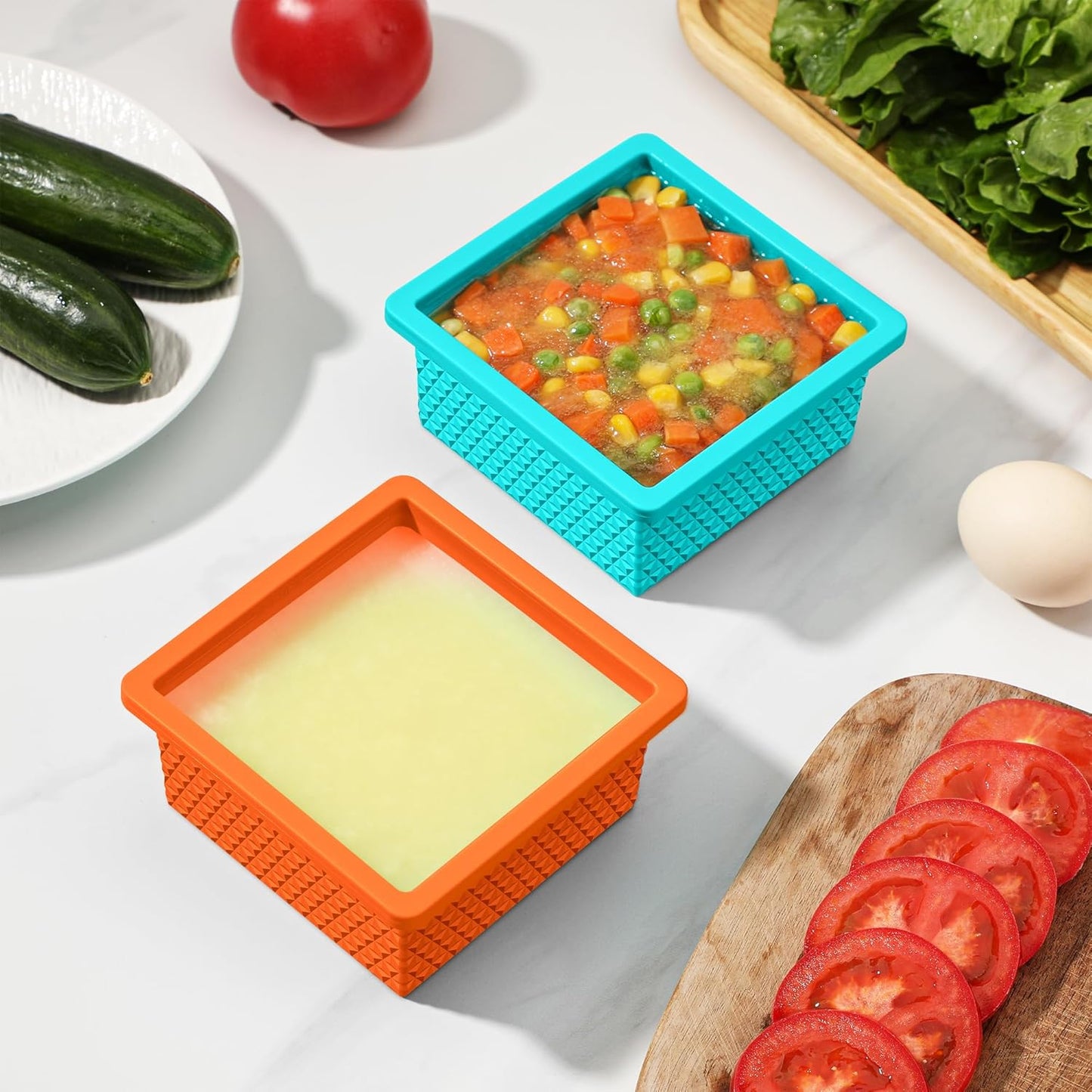 Silicone Freezer Molds - 2-Cup Stackable Soup Cube Storage Tray with Lid | 4-Pack, Oven & Dishwasher Safe