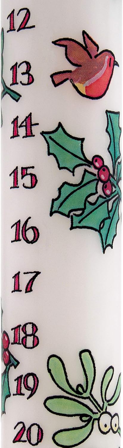 Holly and The Ivy Advent Candle - 15.5" Unscented Christmas Countdown Wax Candle - Festive Decor, Made in England