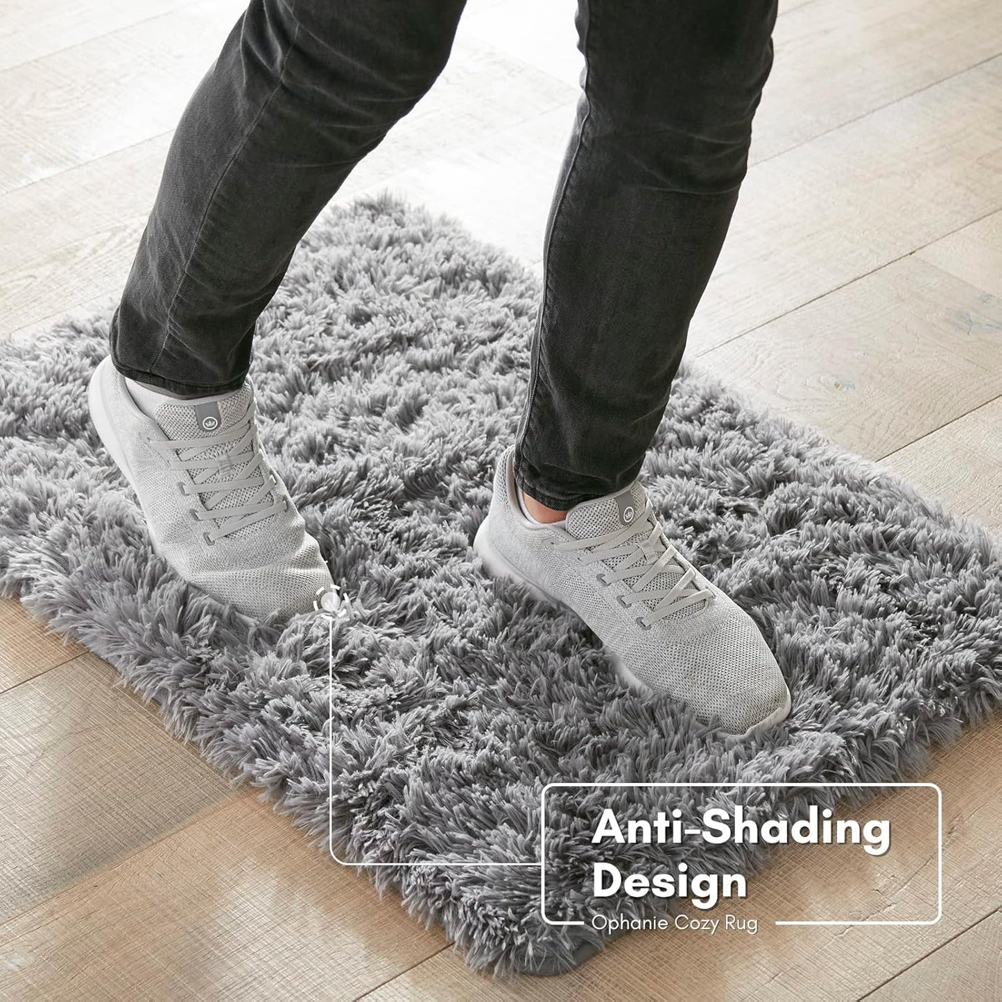 Ophanie 2x3 Light Grey Fluffy Rug - Comfy Plush Shag Carpet for Kids & Living Room Decor