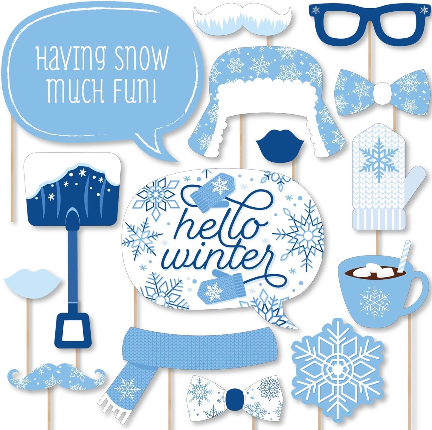 Winter Wonderland Photo Props Kit - 20 Snowflake Decorations for Holiday Parties & Weddings