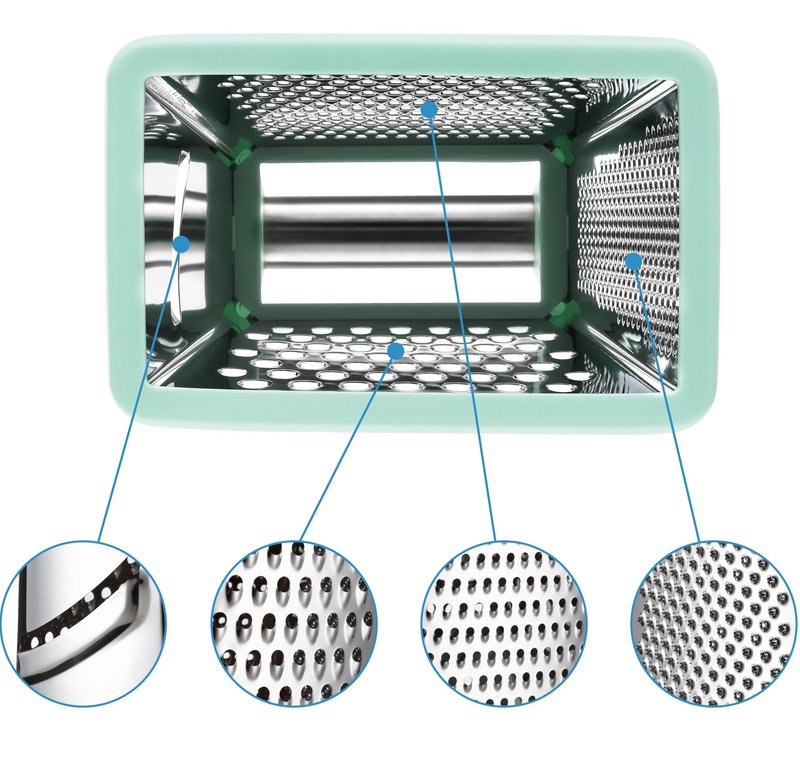 Spring Chef Professional Cheese Grater - Stainless Steel Box Grater for Kitchen, XL Size - Perfect 4 Sided Shredder for Parmesan Cheese, Vegetables, Ginger - Dishwasher Safe - Mint
