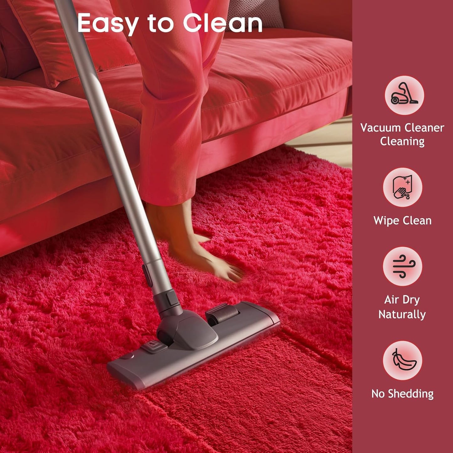 Ophanie Red Area Rug - Plush Soft Shaggy Carpet for Bedroom & Living Room | 4x6 Size, Perfect for Kids & Nursery Decor