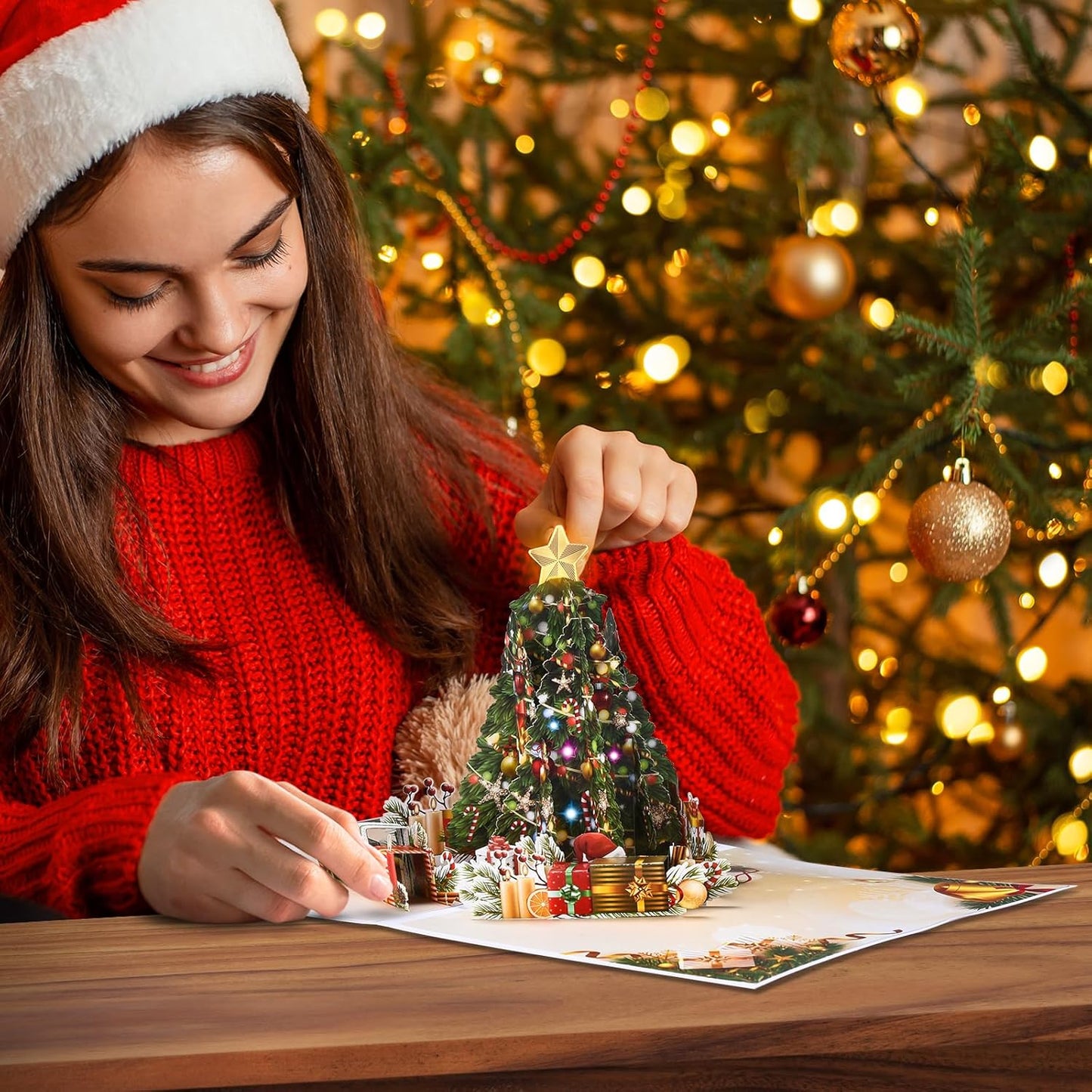 Venhoo Christmas Pop-Up Cards - 3D Handmade Musical Greeting Card with Light & Envelope | Christmas Tree Design