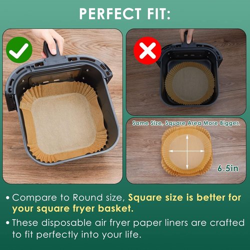 Air Fryer Paper Liners - 125 Pcs Disposable Parchment Paper for Oilproof Cooking | 6.5 Inch Square