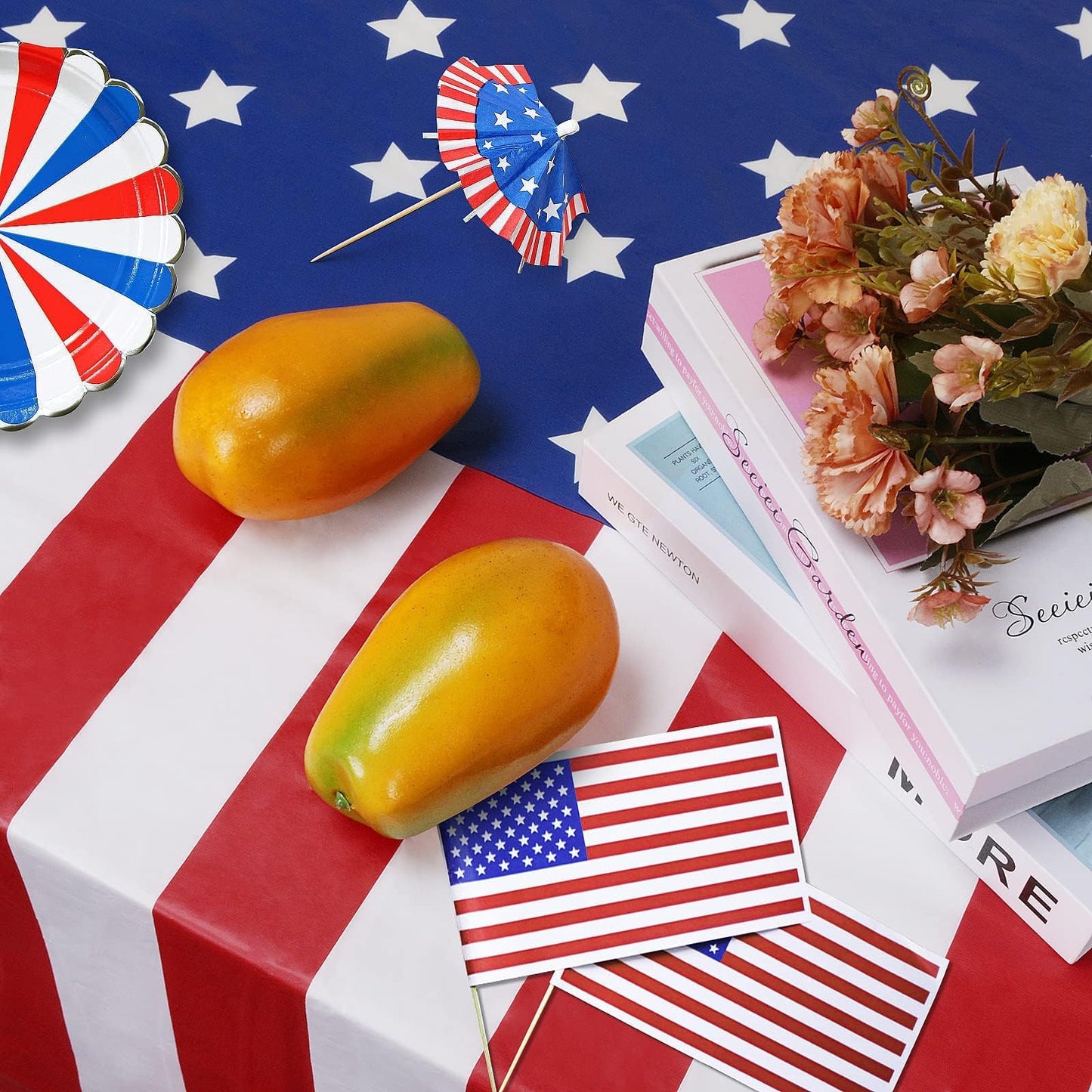 Childom 2 Pack Patriotic Tablecloths,Patriotic Decorations 54" x 108" Disposable American Flag Tablecloths for Event Accessories,Plastic Table Cloth for Veterans,July 4th,Picnic,Dinner,Party Supplies