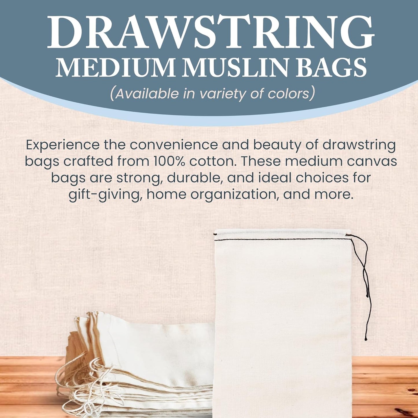 Celestial Gifts Muslin Bags 100pcs 5x7, 100% Cotton Drawstring Bags for Party Favors, Parts, Cowboy Coffe and More - Made in USA (Natural Hem & Drawstring)