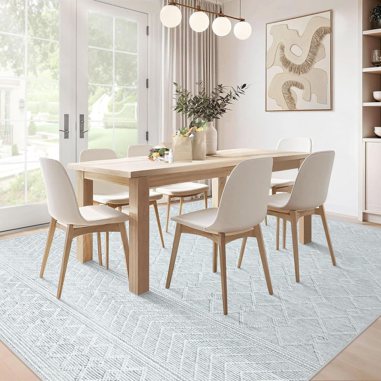 5x7 Area Rug Living Room: Washable Boho Geometric Moroccan Rug Neutral Modern Farmhouse Indoor Soft Non Slip Ultra Thin Printed Pattern Carpet for Dining Room Bedroom Nursery Home (Grey, 5'x7')