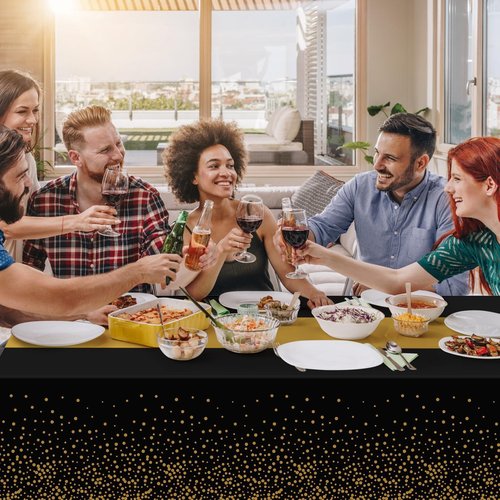 Childom 3 Pack Graduation Tablecloth,Graduation Decorations Class of 2026 Graduation Party Decorations,54"x108" Black and Gold Plastic Table Cloth Disposable for Home,School,Birthday,Wedding,Parties