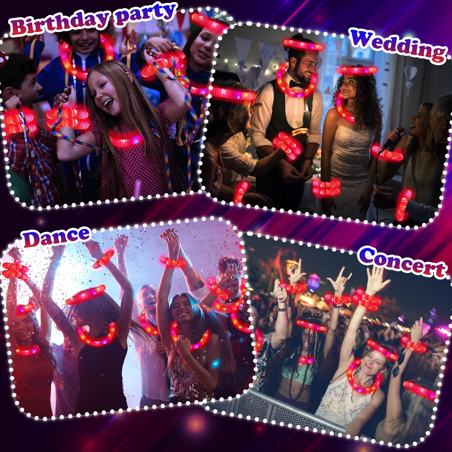 12-24 PCS Red Graduation Glow Sticks Pop Tubes,Light Up Bracelets Necklaces,Glow Party Favors for Kids Graduation Party,Kindergarten Preschool End of School Year Goodie Bag Stuffers Classroom Prizes