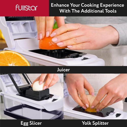 Fullstar Vegetable Chopper & Mandoline Slicer - 9-in-1 Kitchen Food Chopper with Container & Grater (White/Black)